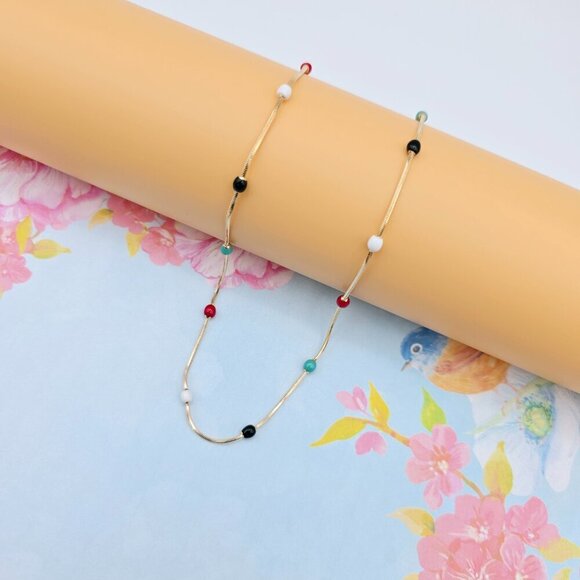 "Elegant Rose Gold Necklace with Multicolor Beads, XPNL0116 - Picture 5 of 12